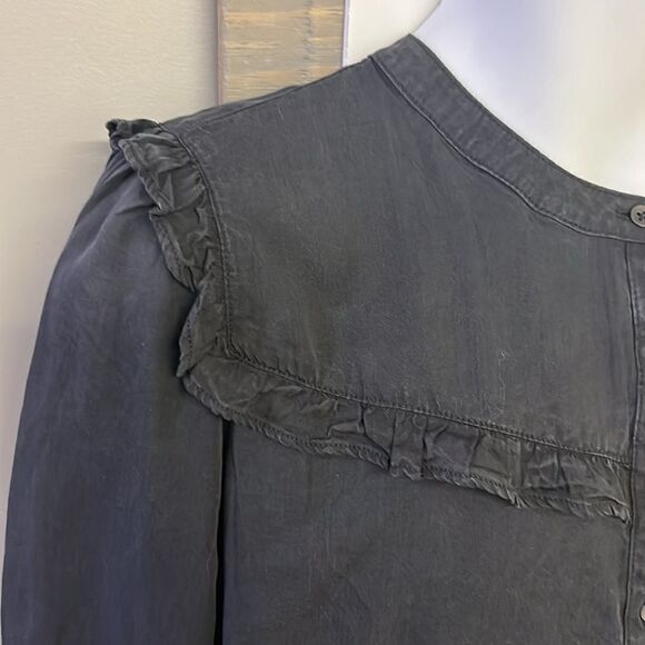 Old Navy Rustic Faded Black Ruffled Pullover Button Crew Neck Shirt Dress-Large - Picture 6 of 16